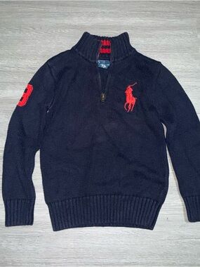 Polo by Ralph Lauren Navy Half-Zip Sweater with Red Pony